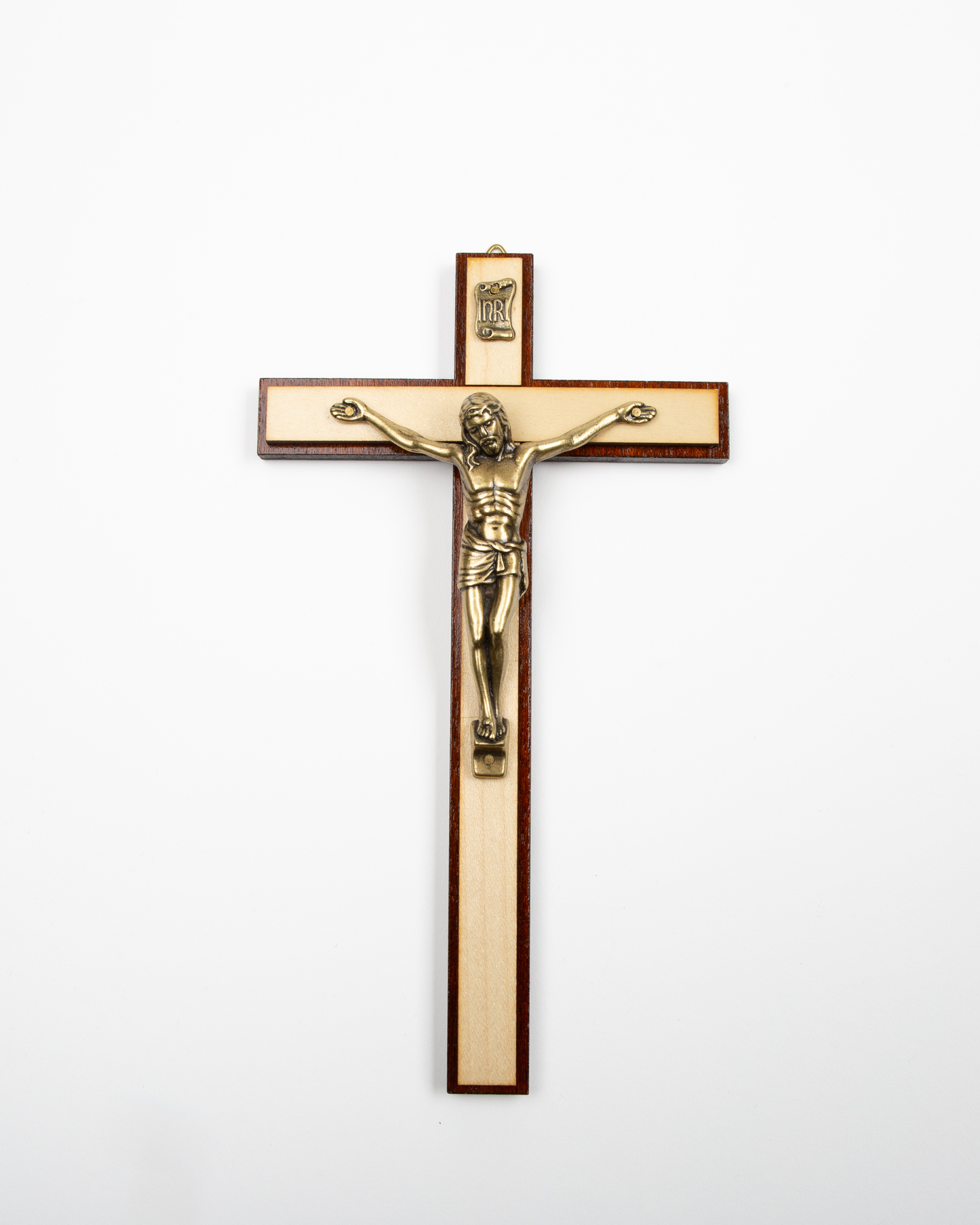 Cruz de madera y bronce para colgar